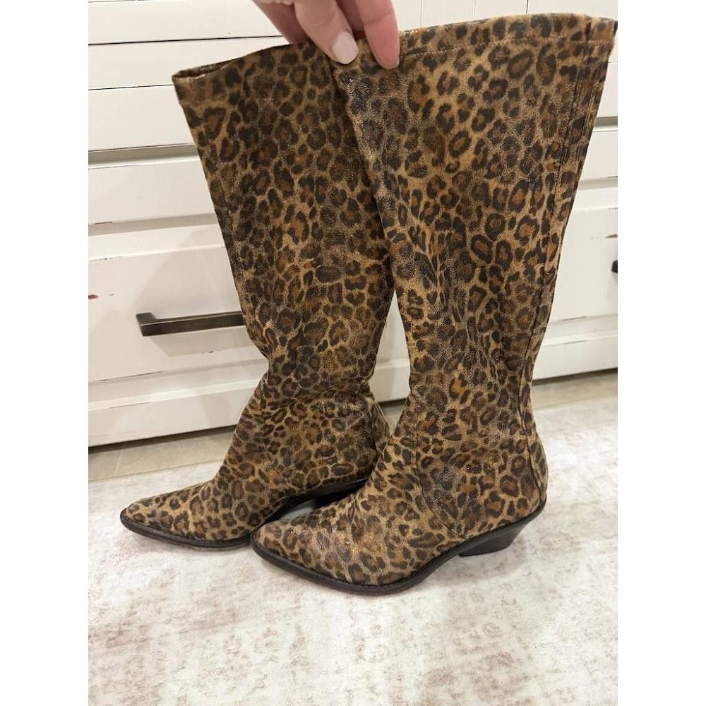 Donald J Pliner Jokla 3 Leopard Print Knee High Boots Gold Shimmer 6